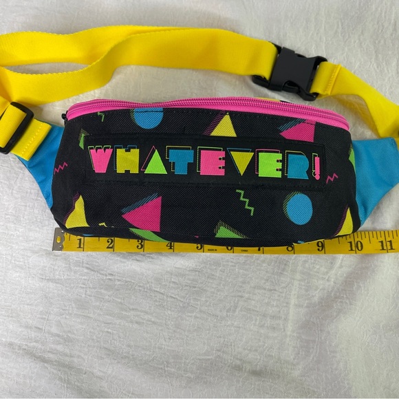 Funko Vintage 90s Style "Whatever" Fanny Pack /Travel Bag Black Yellow Pink Blue - Picture 11 of 12